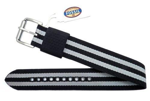Fossil Defender Series Black With Gray Stripe Nylon 20mm Watch Strap