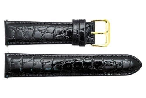 Genuine Leather Black Semi Gloss Crocodile Grain 20mm Watch Band
