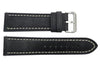 Smooth Black Genuine Leather With White Stitching 24mm Watch Band