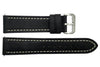 Smooth Black Genuine Leather With White Stitching 22mm Watch Band