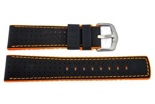Hirsch Robby - Black And Orange Genuine Calfleather And Premium Caoutchouc Watch Strap