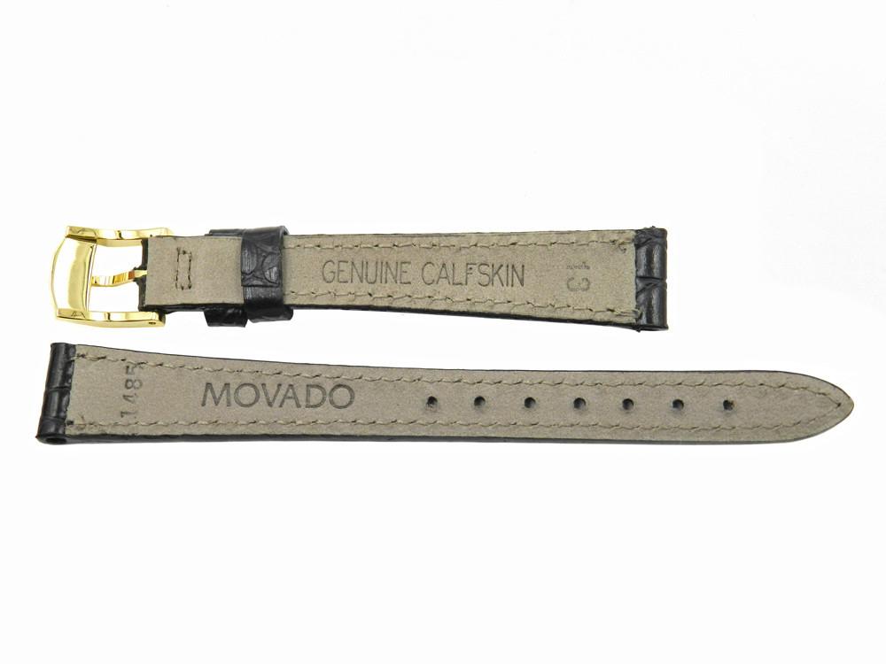 Genuine Movado Alligator Grain Calfskin Leather Black 13mm Watch Band image