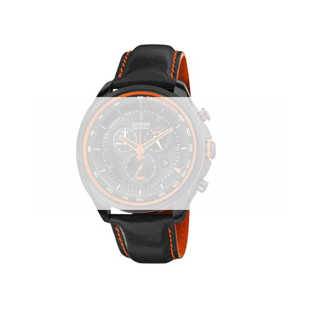 CITIZEN BLACK 22MM LEATHER WITH ORANGE STITCHING WATCH STRAP AT2185 image