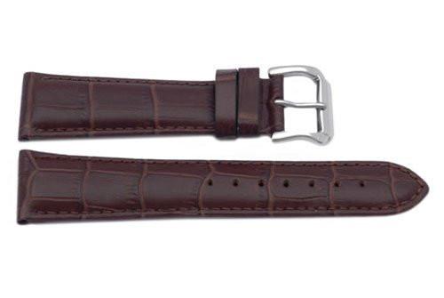 Genuine Square Crocodile Grain Leather Dark Brown Watch Strap