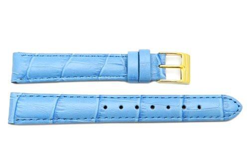 Genuine Square Crocodile Textured Leather Light Blue Watch Strap