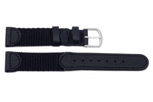 Genuine Leather and Nylon Swiss Army Style Black Watch Band