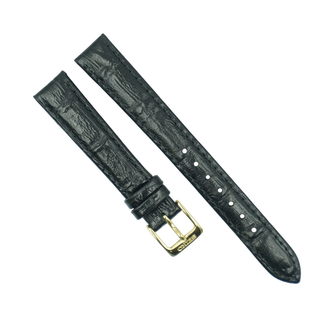 FITS Seiko Womens 14mm Black Leather alligator grain Watch Strap