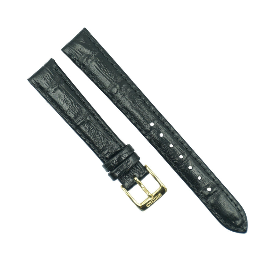 FITS Seiko Womens 14mm Black Leather alligator grain Watch Strap