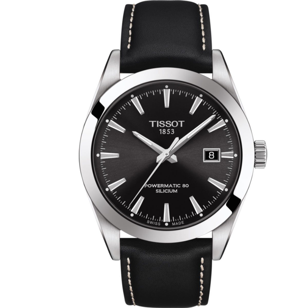 TISSOT GENTLEMAN POWERMATIC 80 SILICIUM 21MM BLACK LEATHER BAND