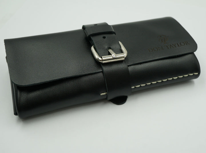 Black Leather Watch Roll for 3 watches image