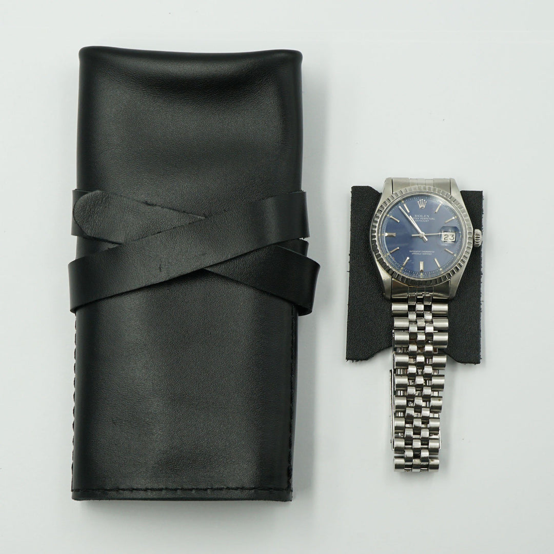 Smooth Black Leather Watch Roll for 3 watches image