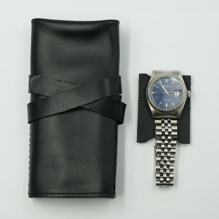 Smooth Black Leather Watch Roll for 3 watches image