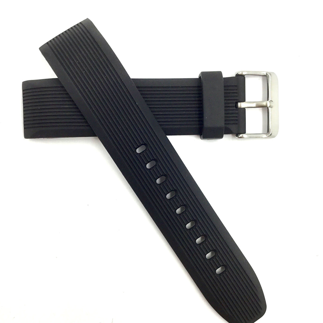 Bandenba YH10422 Black Rubber 22mm Curved End Watch Band image
